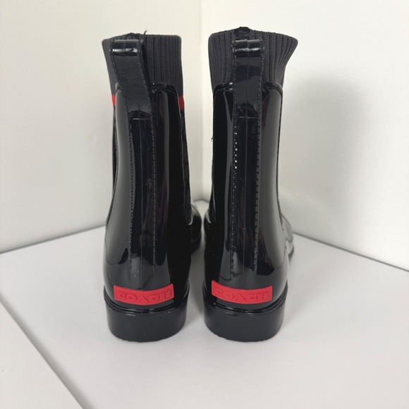 Women's Coach Rivington Rain Booties Black Rubber Boots Sz 7 Slip On - Picture 3 of 15